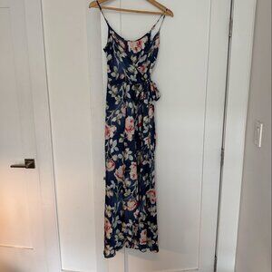 Xhilaration Navy Satin Floral Wrap Maxi Dress (S)